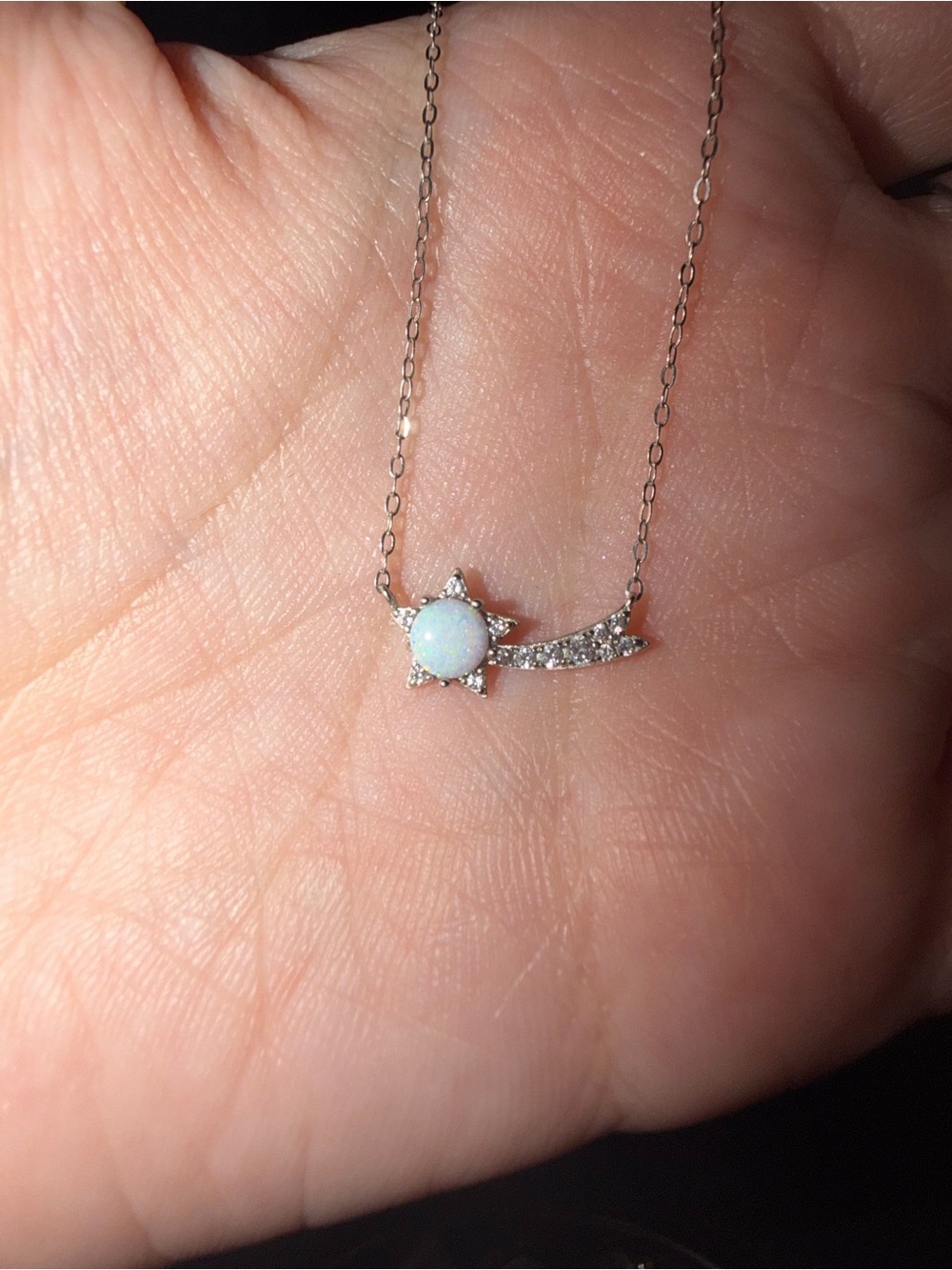 Opal Starburst Shooting Star Necklace in Sterling Tone
